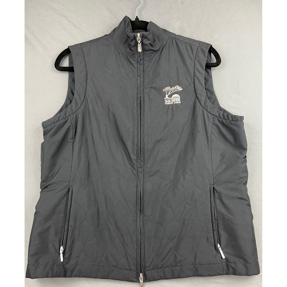 Ashworth Golf Vest Womens Large 2008 U.S. Open Torrey Pines Black Quilted Good